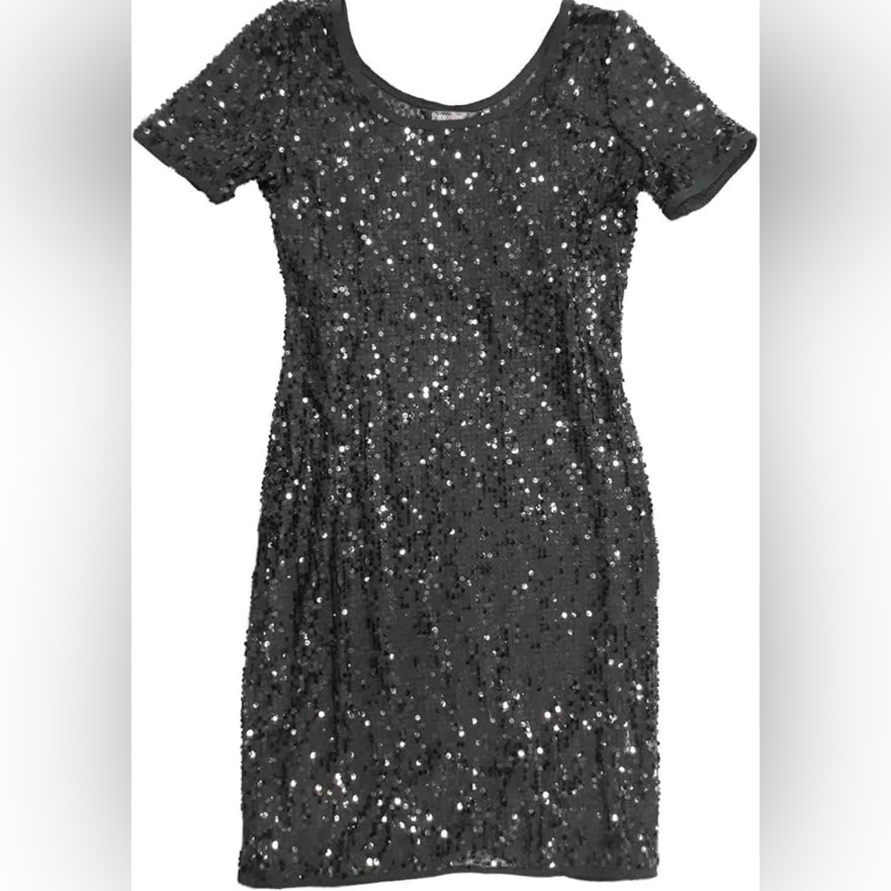 Shapesational Black Sequin Short Sleeve Dress